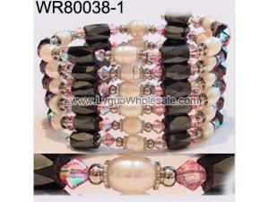 36inch AB Pink Glass, Freshwater Pearl Magnetic Wrap Bracelet Necklace All in One Set